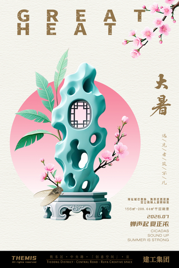 大暑节气中式奇石海报设计