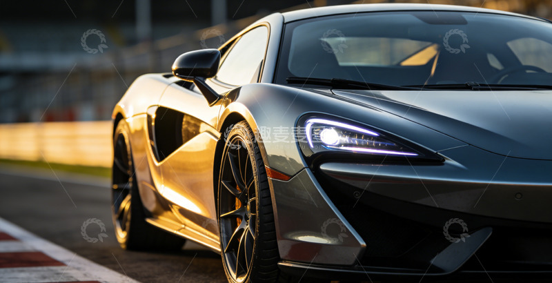 高清大图下载【趣麦麦图】跑车炫酷赛车金黑灯光车身前脸赛道