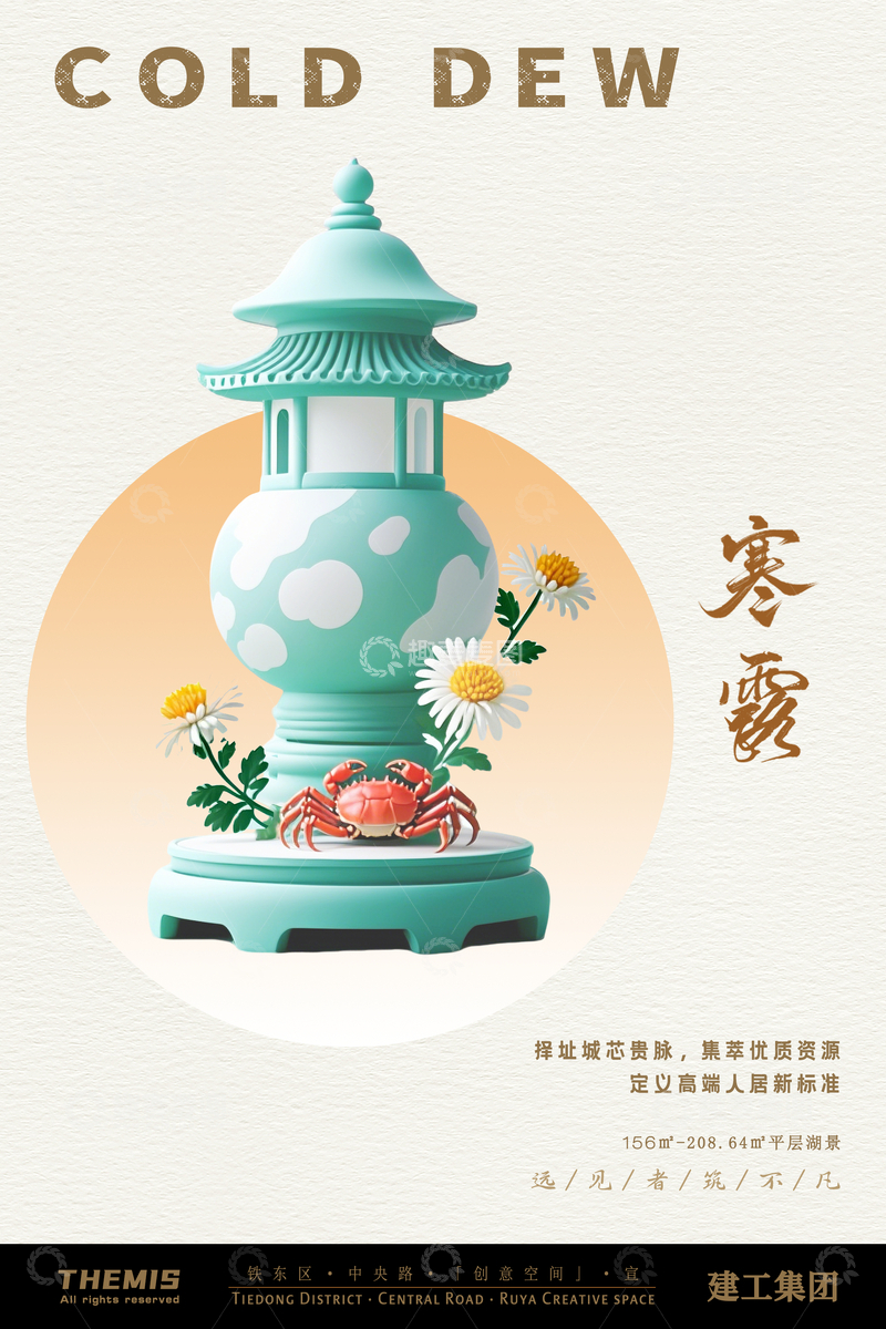 源文件下载【趣麦麦图】-寒露节气瓷瓶海报设计素材