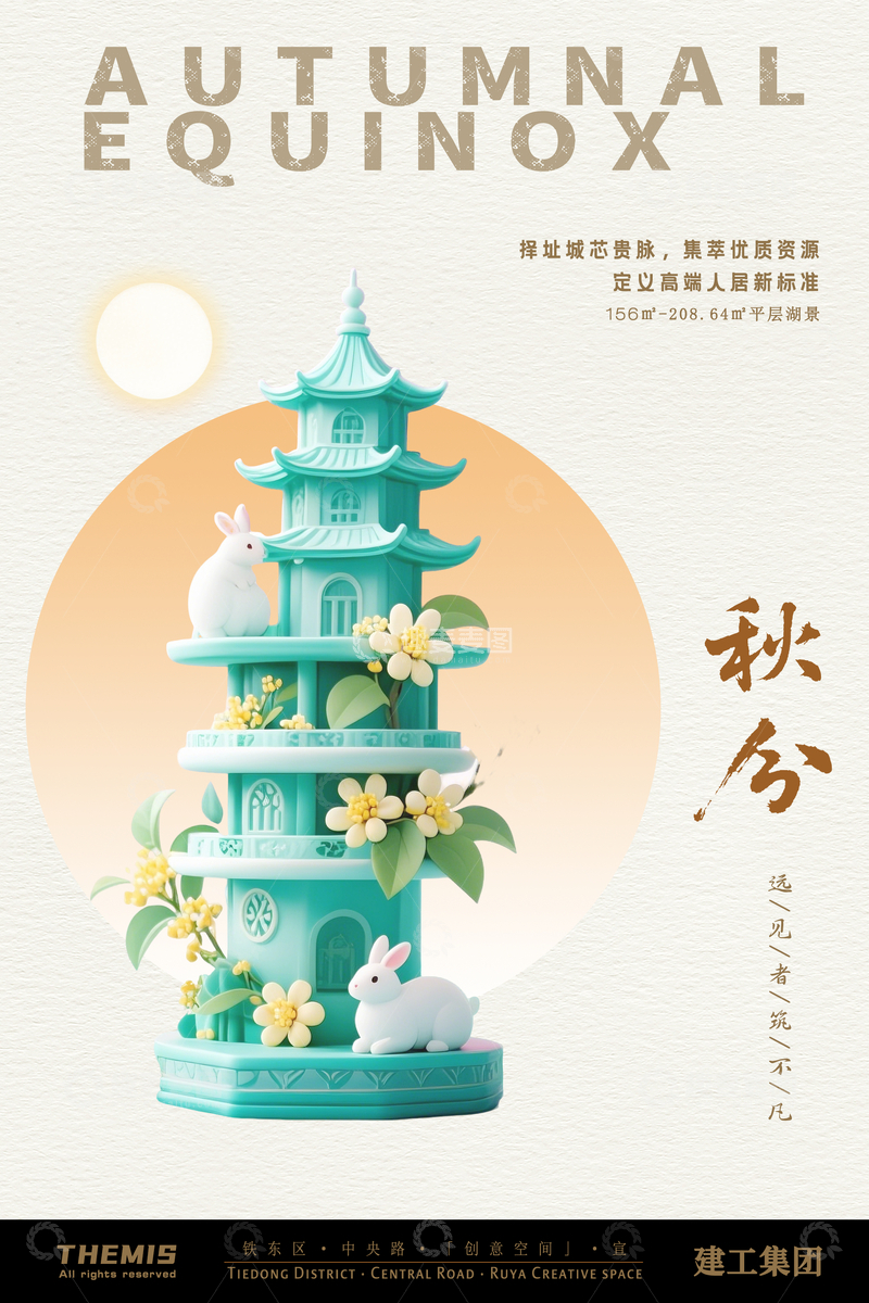 源文件下载【趣麦麦图】-秋分雅致国潮塔楼插画