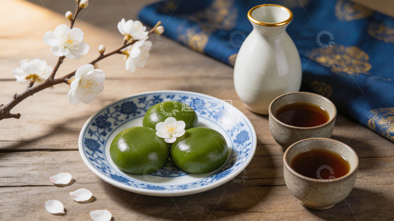 高清大图下载【趣麦麦图】传统中式茶点清明美食青团静物摄影