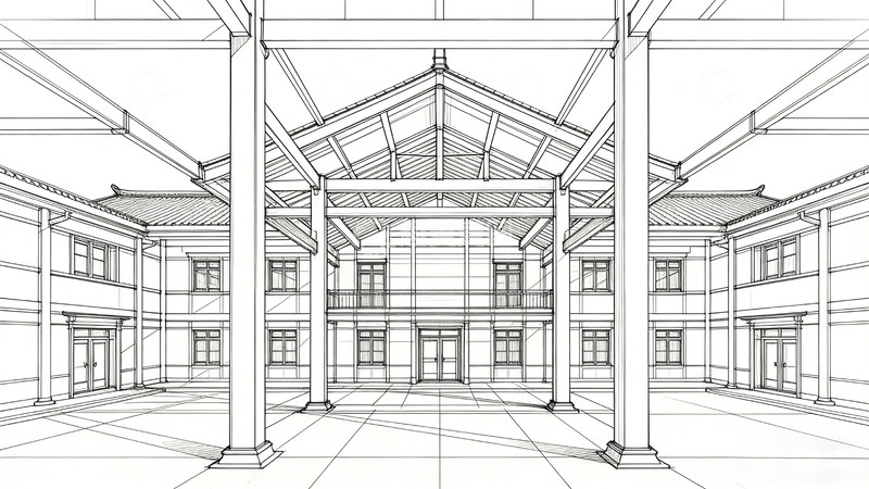 高清大图下载【趣麦麦图】古典建筑线条草图