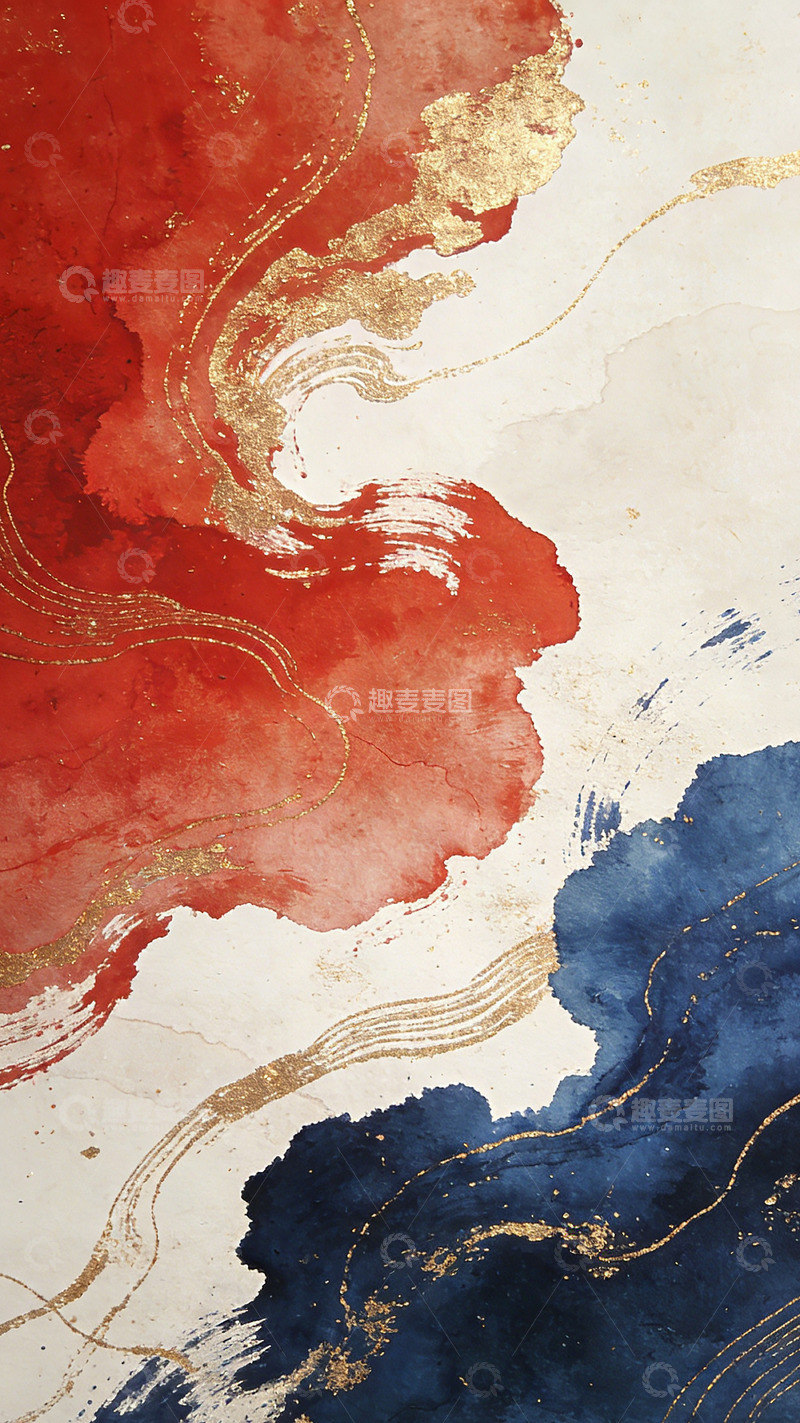 高清大图下载【趣麦麦图】抽象水彩金色纹理装饰画