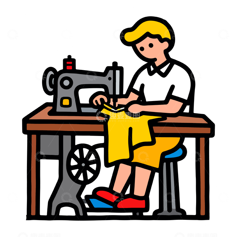 源文件下载【趣麦麦图】卡通缝纫女工剪影