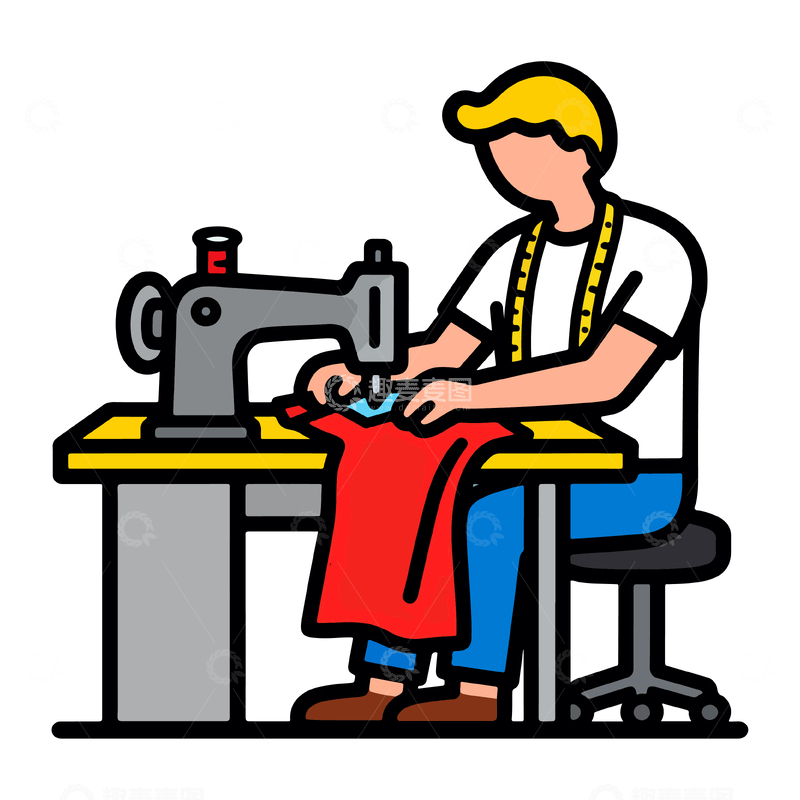 源文件下载【趣麦麦图】卡通风格裁缝工作场景插画