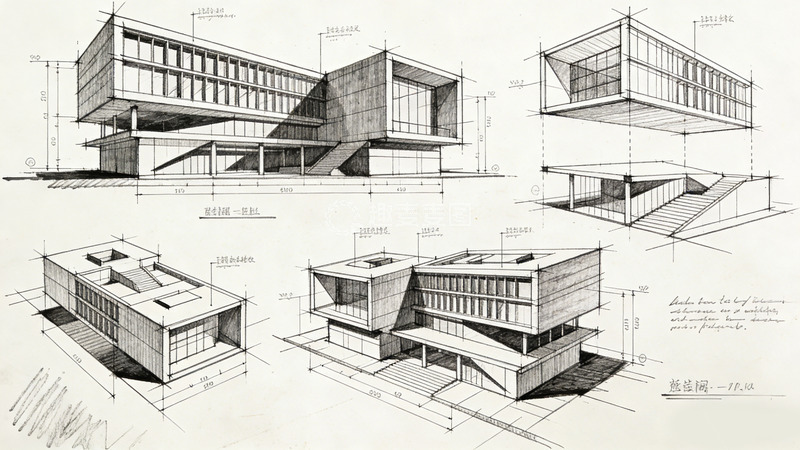高清大图下载【趣麦麦图】现代建筑草图设计图