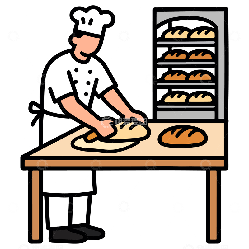 源文件下载【趣麦麦图】面包师制作面包插画