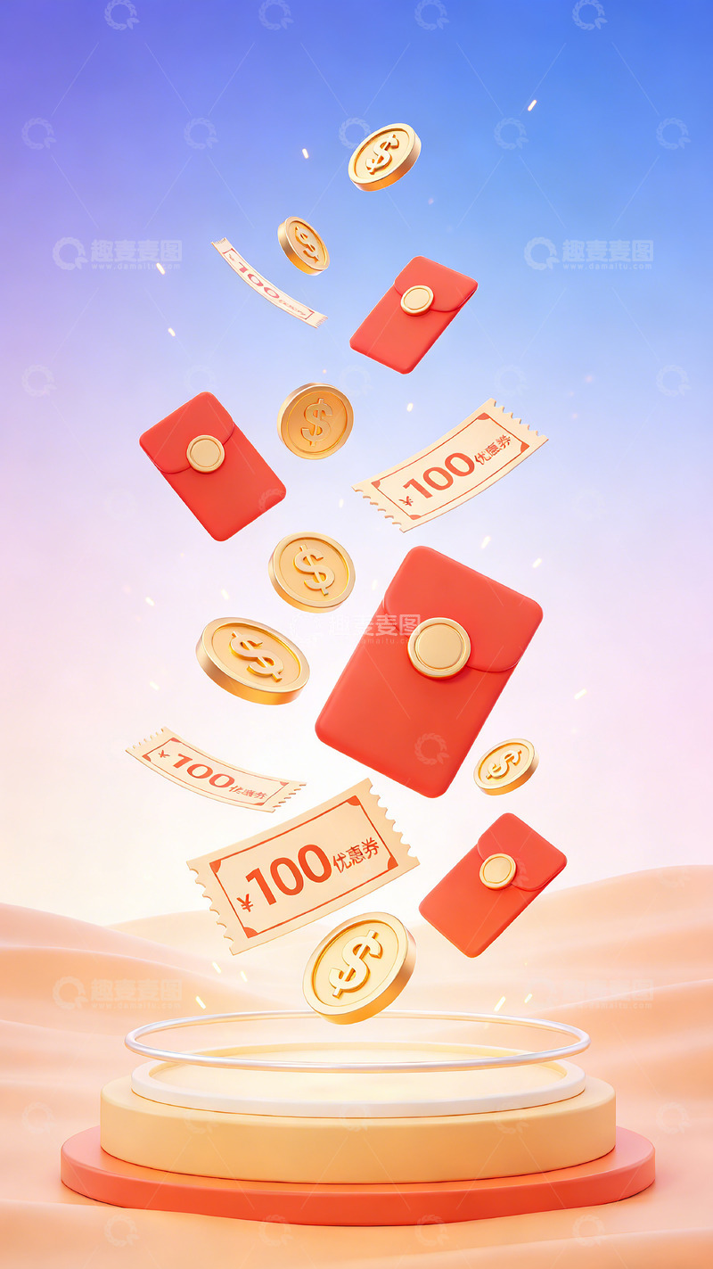 高清大图下载【趣麦麦图】喜庆金币红包飞落场景