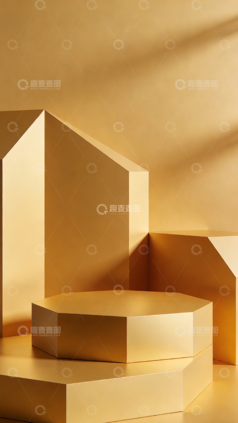 高清大图下载【趣麦麦图】金色几何立体展台设计