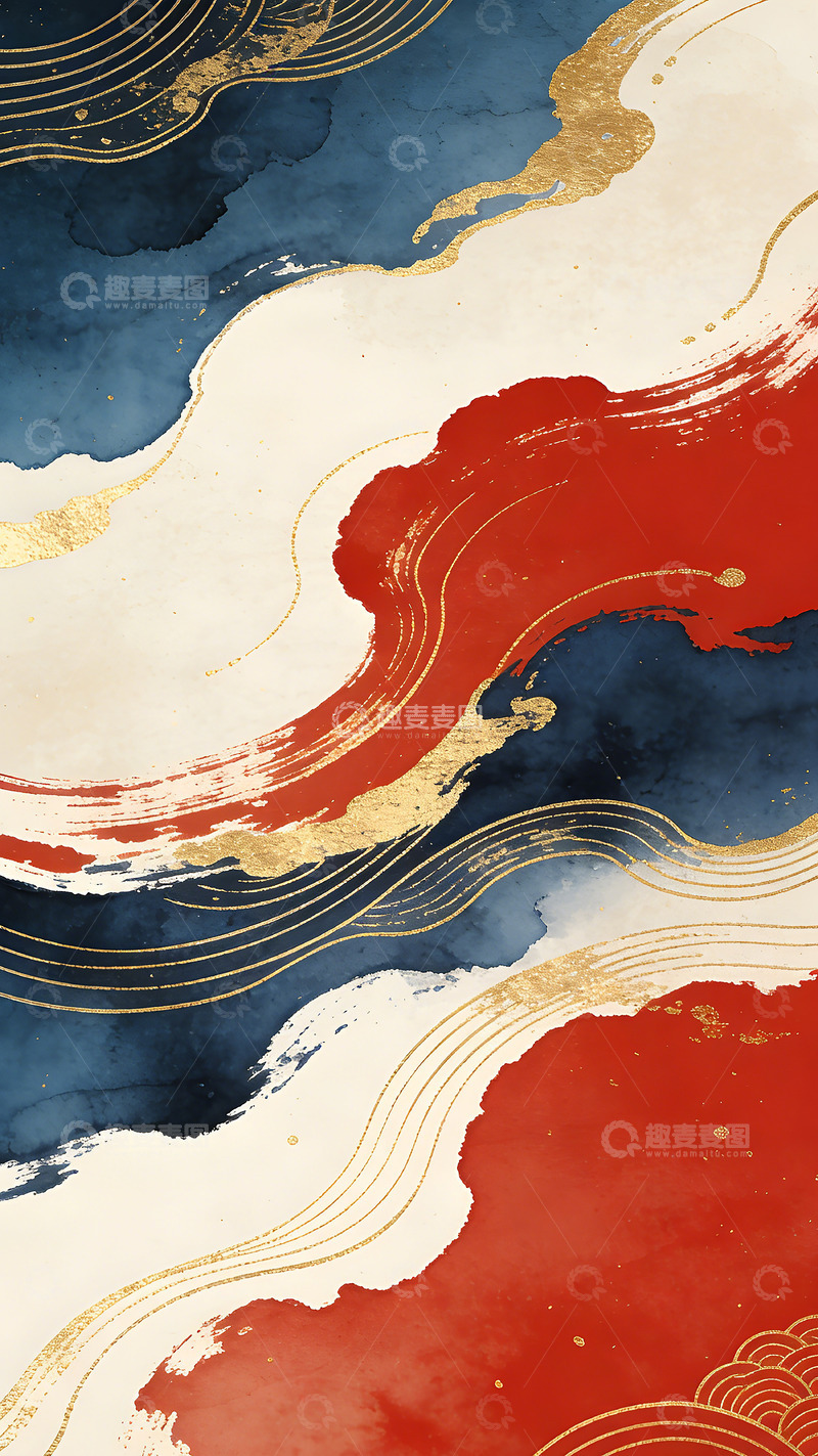 高清大图下载【趣麦麦图】抽象金线水墨画艺术装饰图案