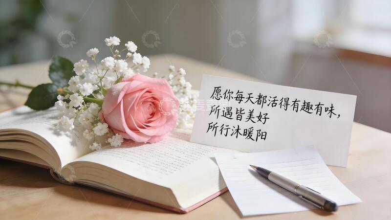 高清大图下载【趣麦麦图】温馨励志书桌玫瑰花花卉场景