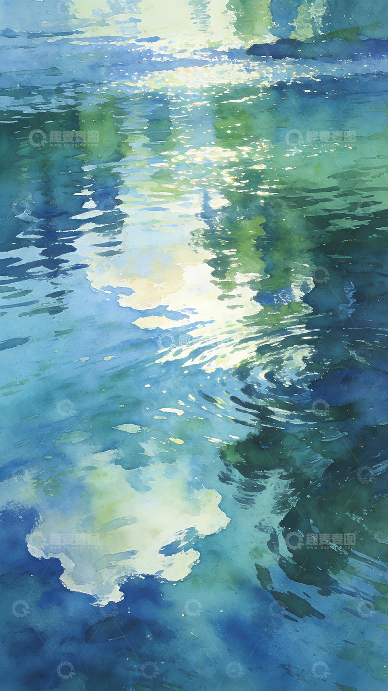 高清大图下载【趣麦麦图】水彩光影水面