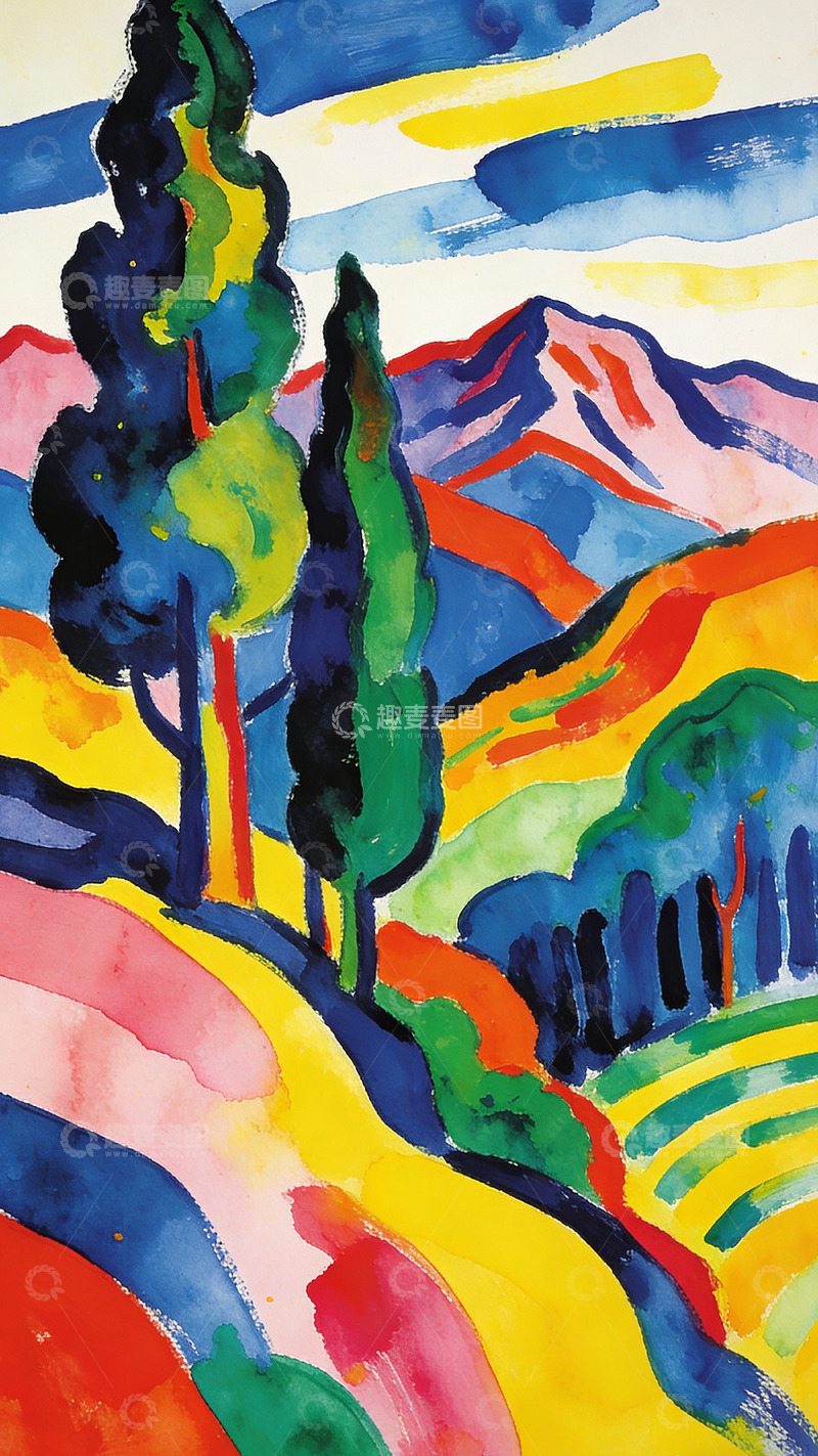 高清大图下载【趣麦麦图】色彩斑斓山水抽象画