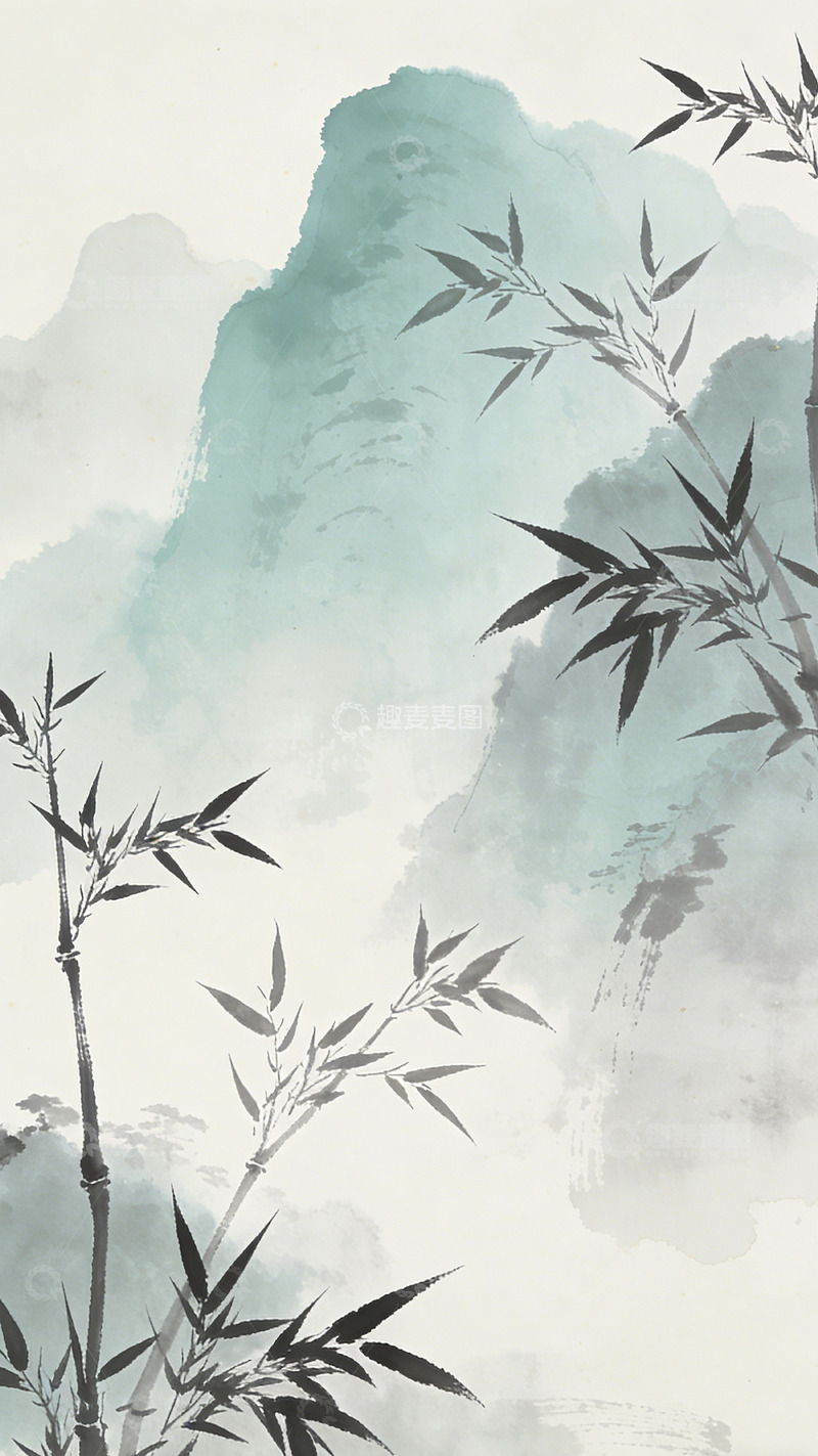 高清大图下载【趣麦麦图】水墨山水竹林图