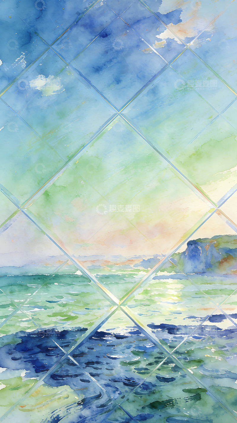 高清大图下载【趣麦麦图】水彩海景风景画