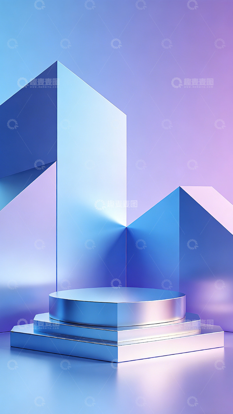 高清大图下载【趣麦麦图】蓝色几何立体展示台设计