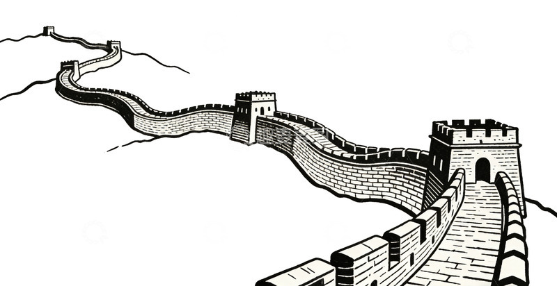 高清大图下载【趣麦麦图】黑白简笔画长城图