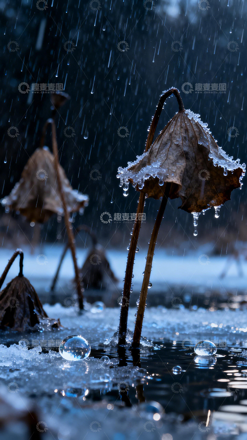 高清大图下载【趣麦麦图】冰雨残荷意境摄影