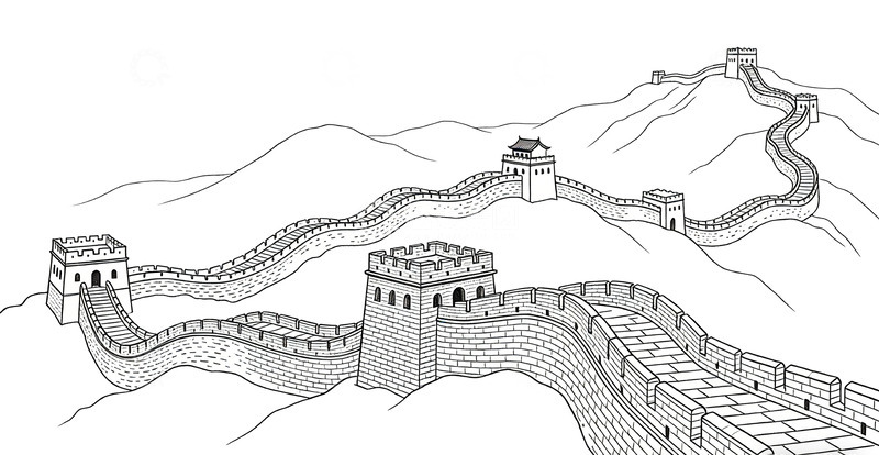 高清大图下载【趣麦麦图】长城线描图素材