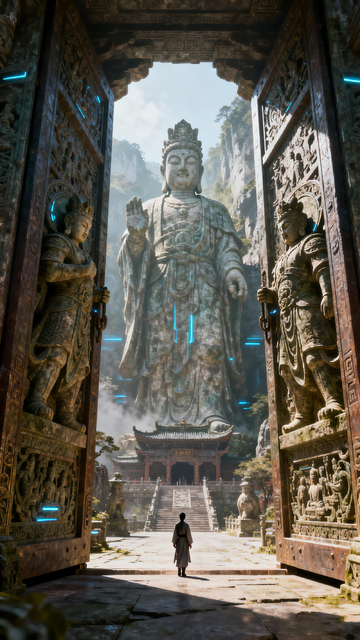古风寺庙佛像壮丽场景