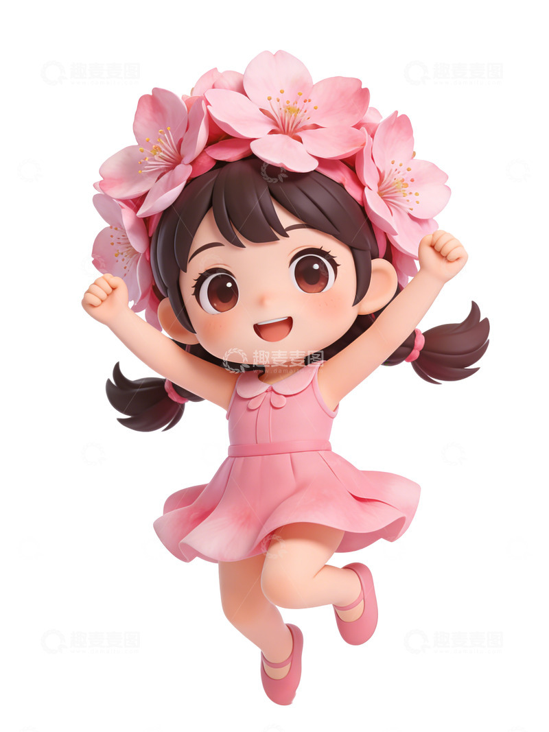 高清大图下载【趣麦麦图】卡通风格桃花樱花女孩手办模型