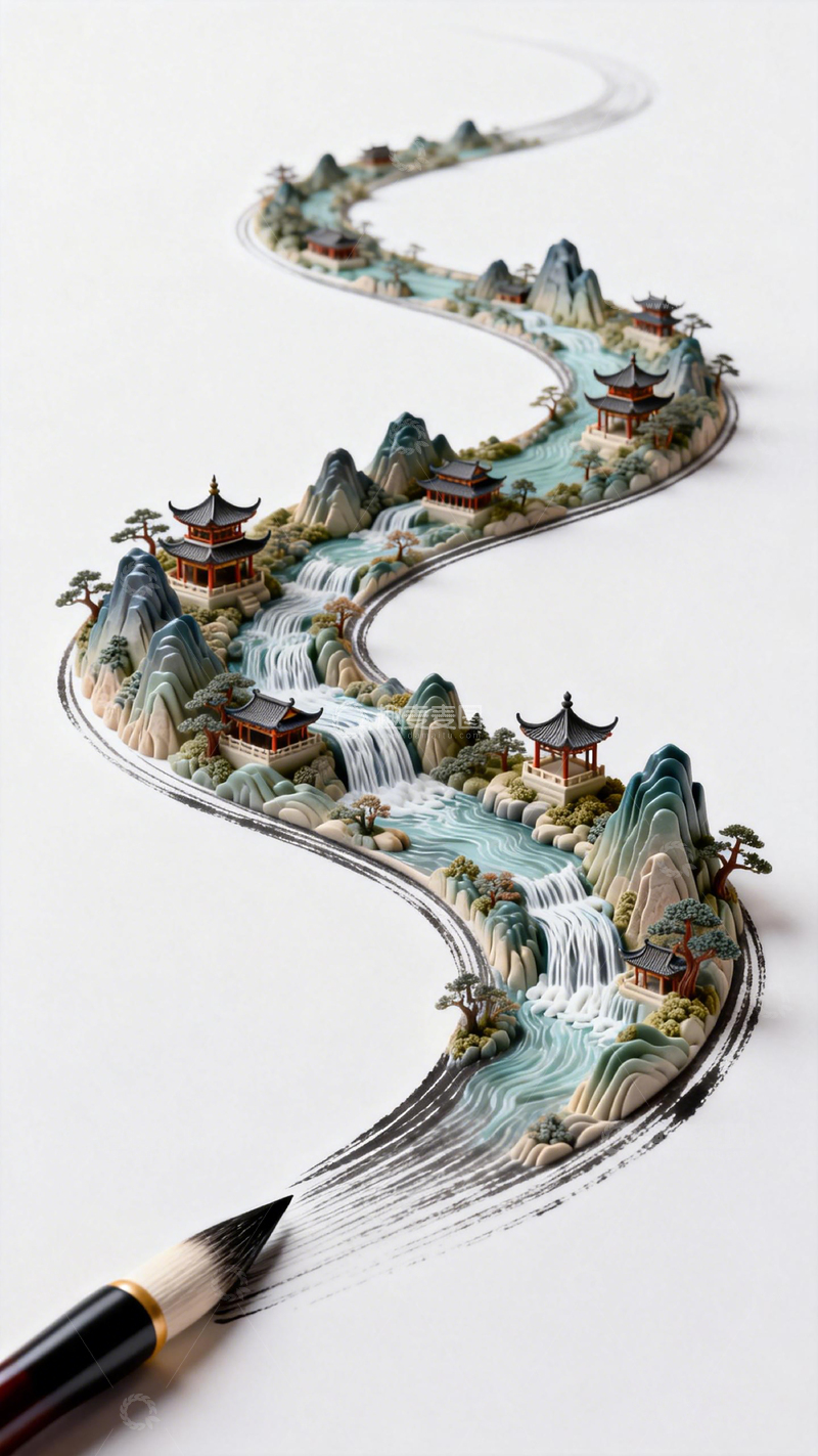 高清大图下载【趣麦麦图】山水建筑折纸艺术