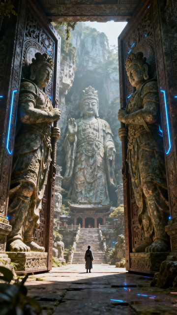 古寺佛像神秘光影