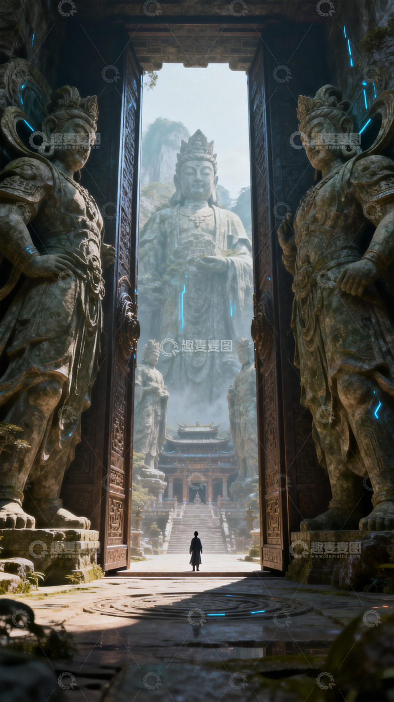 高清大图下载【趣麦麦图】古刹佛像神秘氛围艺术插画