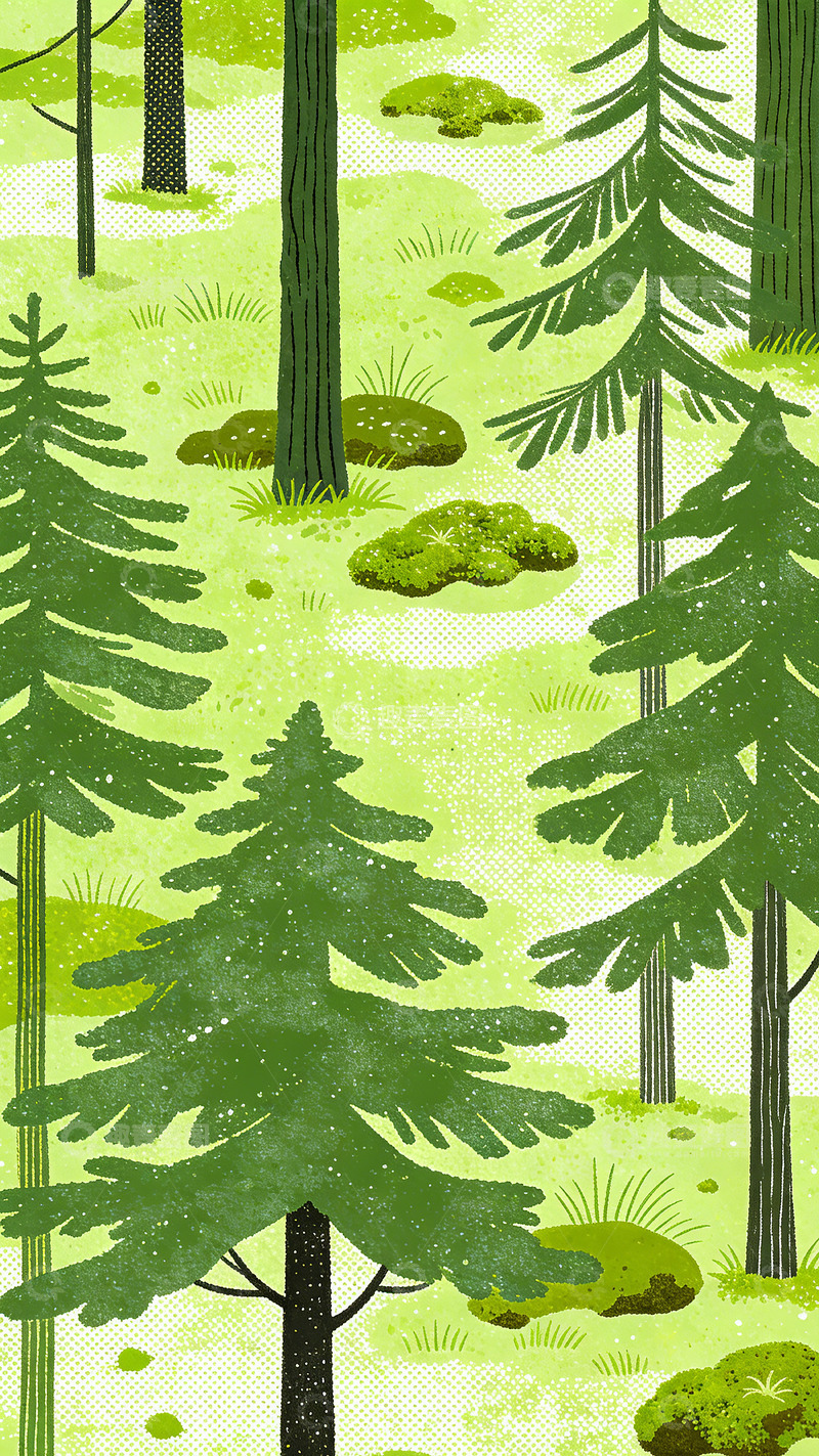 高清大图下载【趣麦麦图】森林插画绿意盎然图