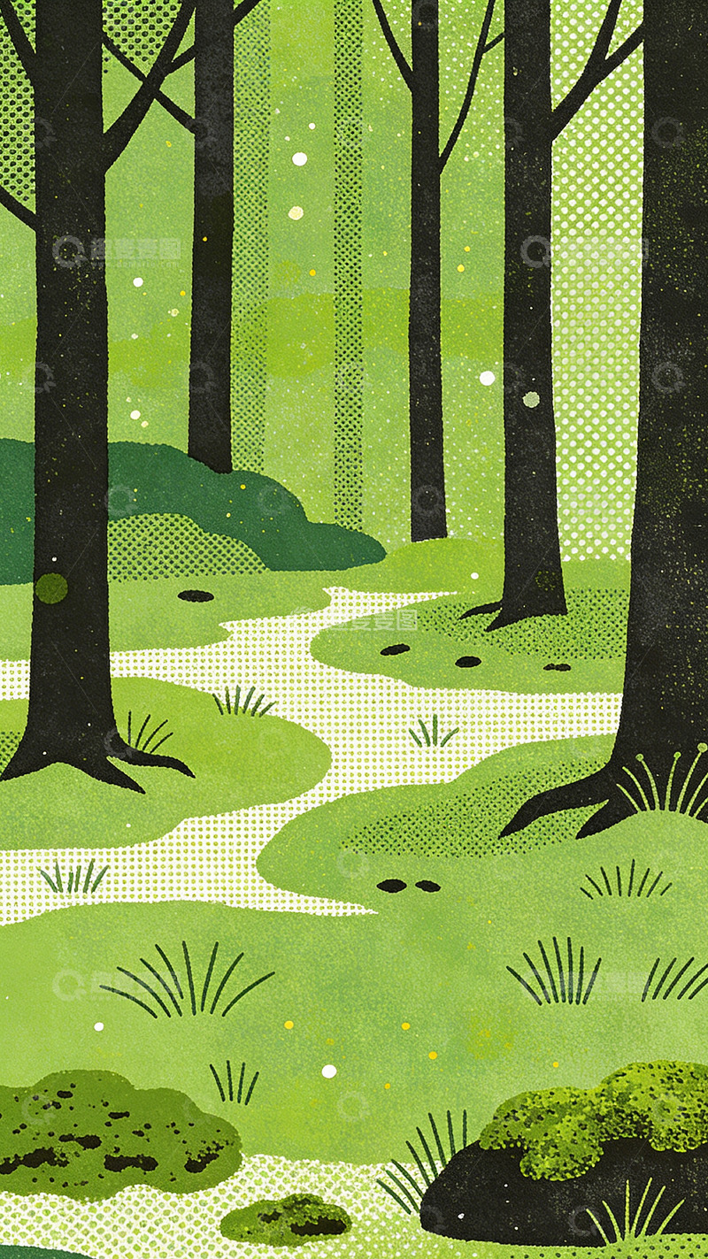 高清大图下载【趣麦麦图】森林景观插画风格设计素材
