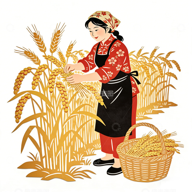 高清大图下载【趣麦麦图】农耕文化麦穗收割插画