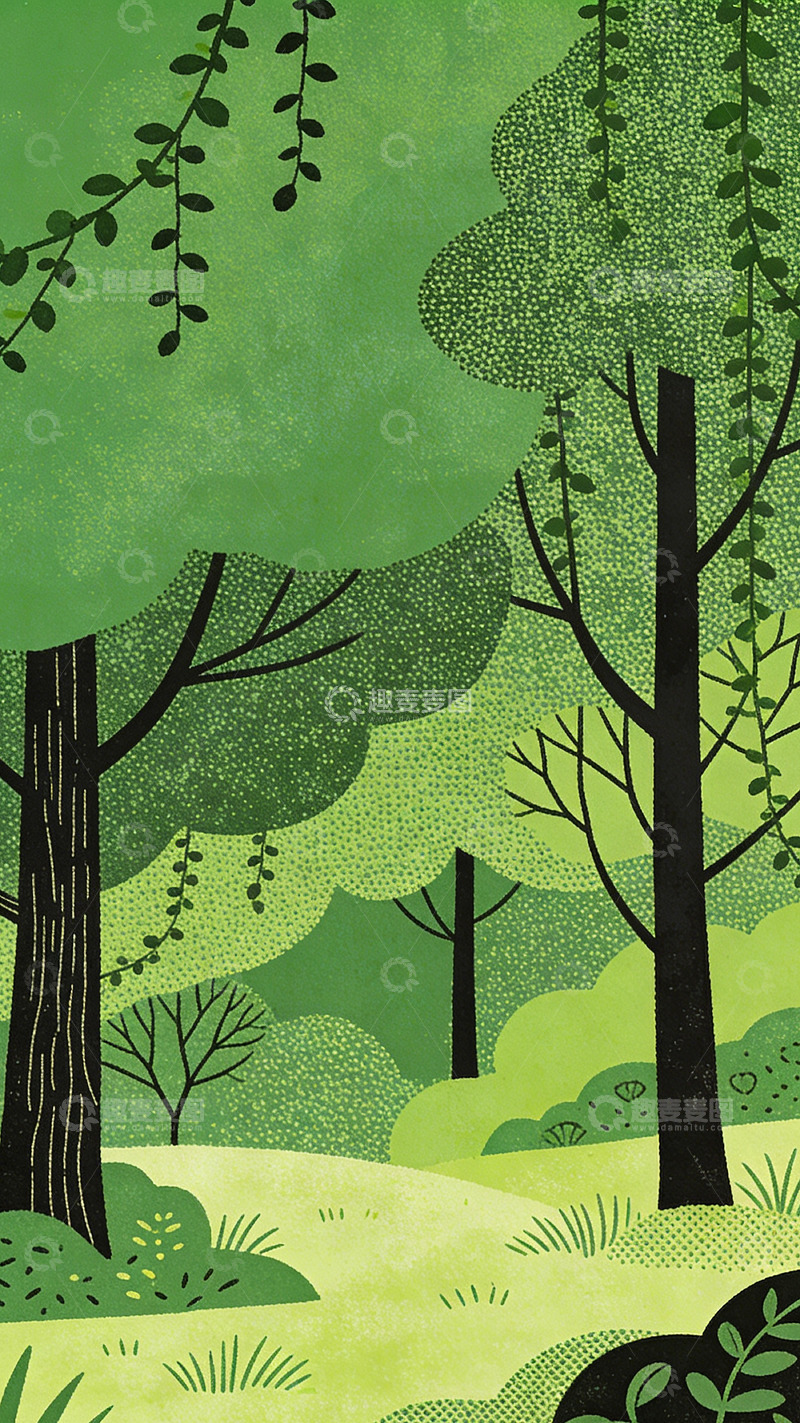 高清大图下载【趣麦麦图】插画风格森林景观艺术画作