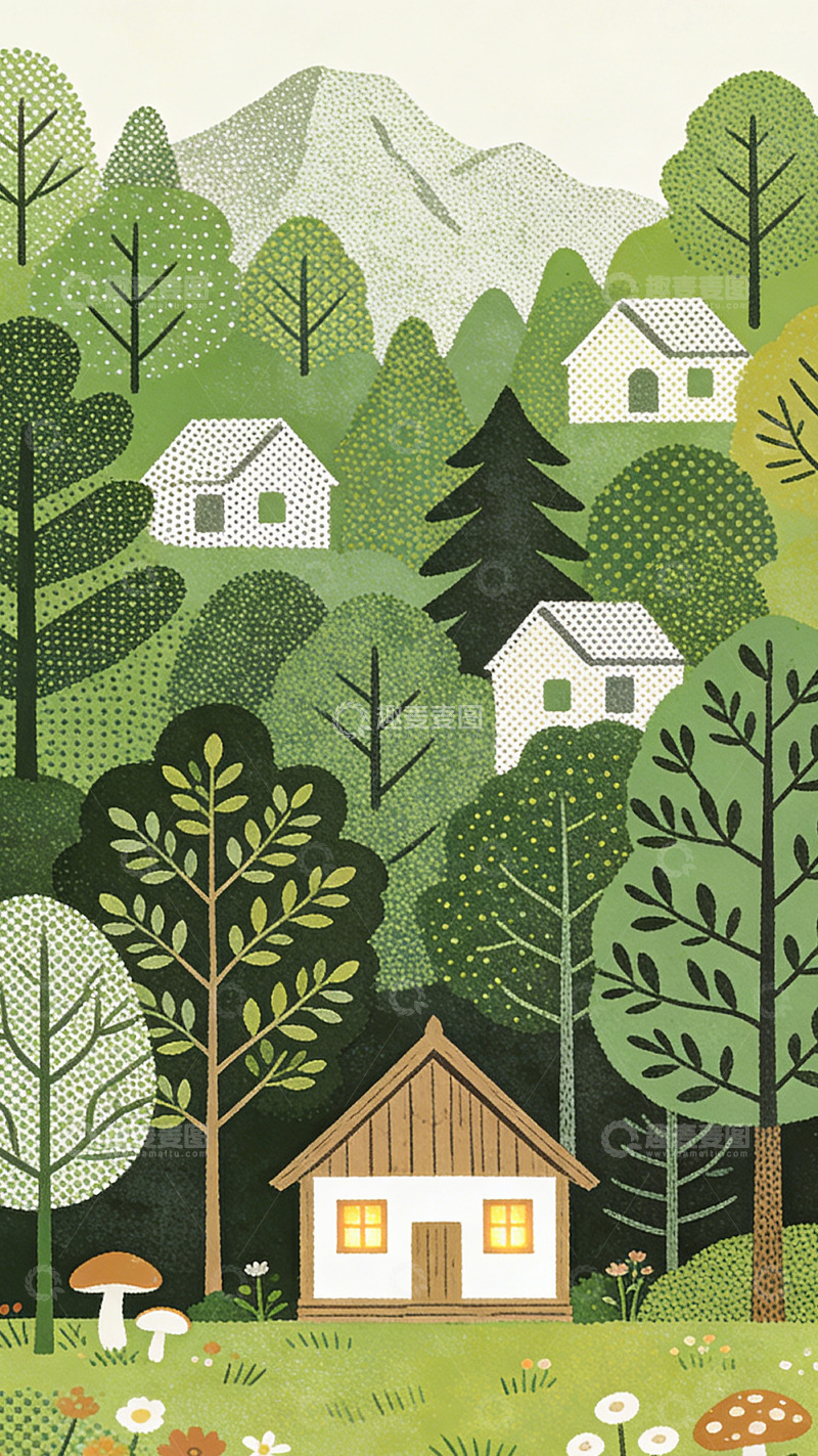 高清大图下载【趣麦麦图】森林小屋绘本插画