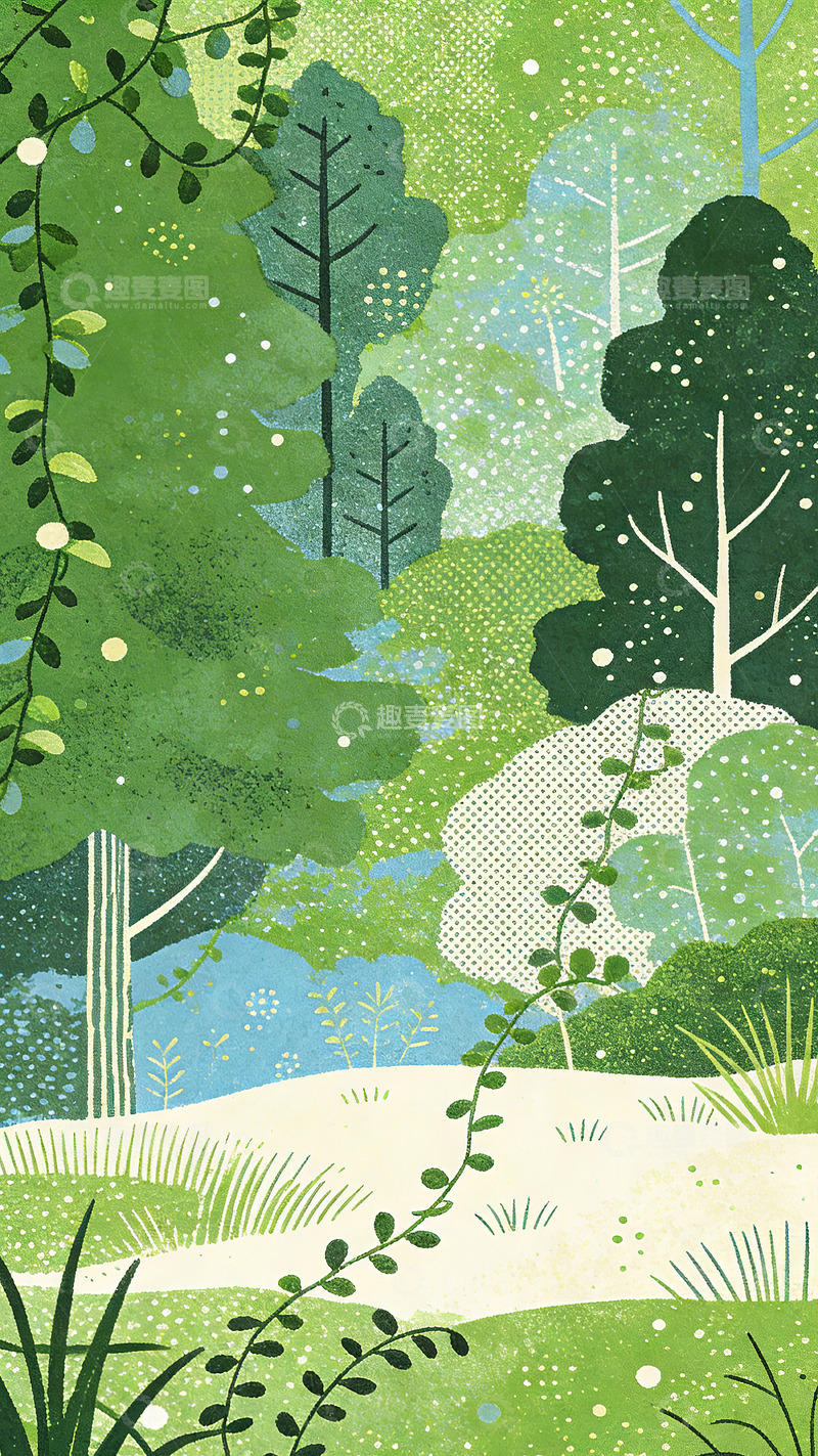 高清大图下载【趣麦麦图】森林风景插画平面设计素材