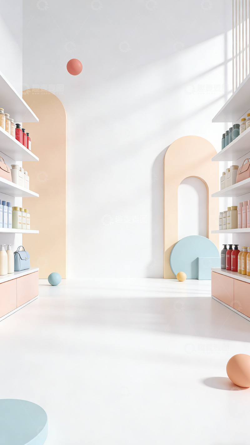 高清大图下载【趣麦麦图】简约清新化妆品店室内设计素材