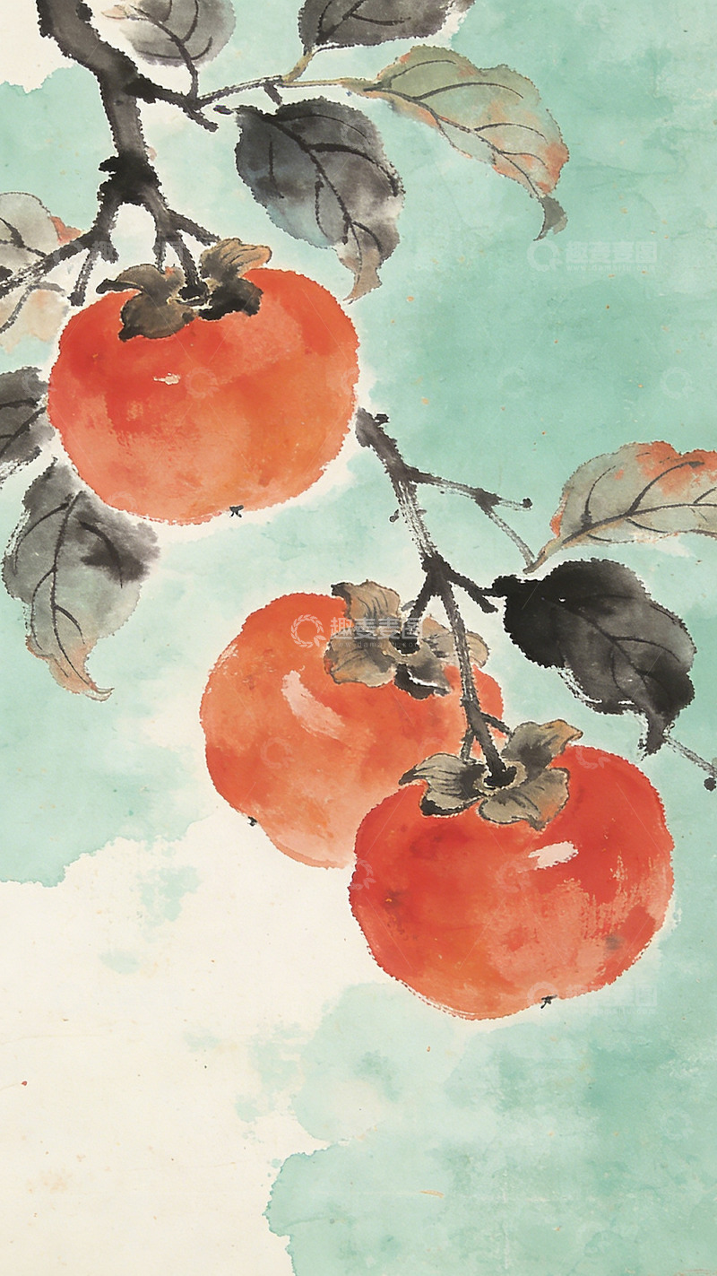 高清大图下载【趣麦麦图】水墨柿画中国传统水墨画