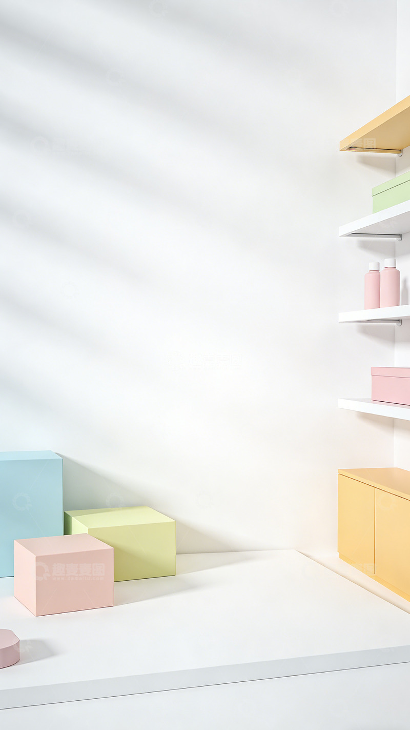 高清大图下载【趣麦麦图】简约色彩立方体展示空间设计