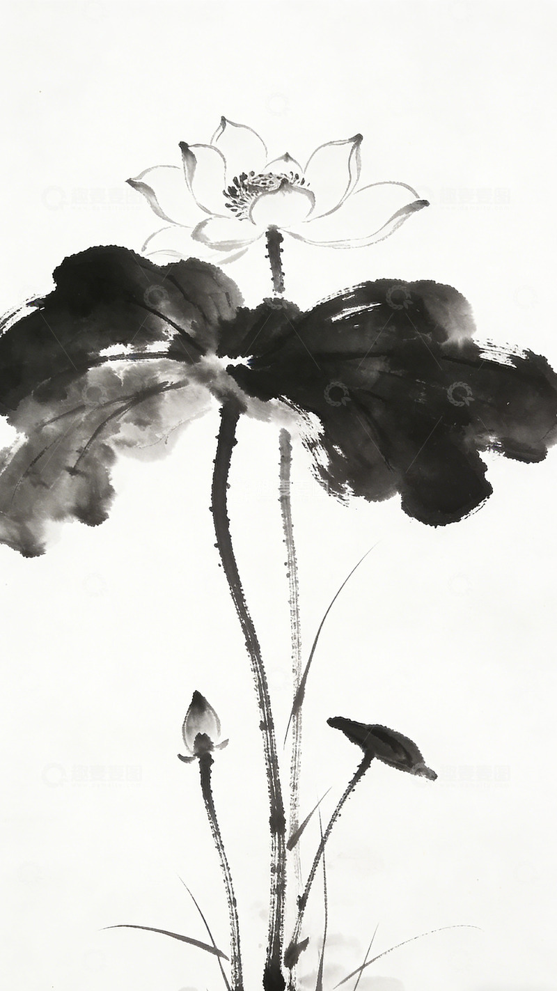 高清大图下载【趣麦麦图】水墨荷花国画艺术绘画作品