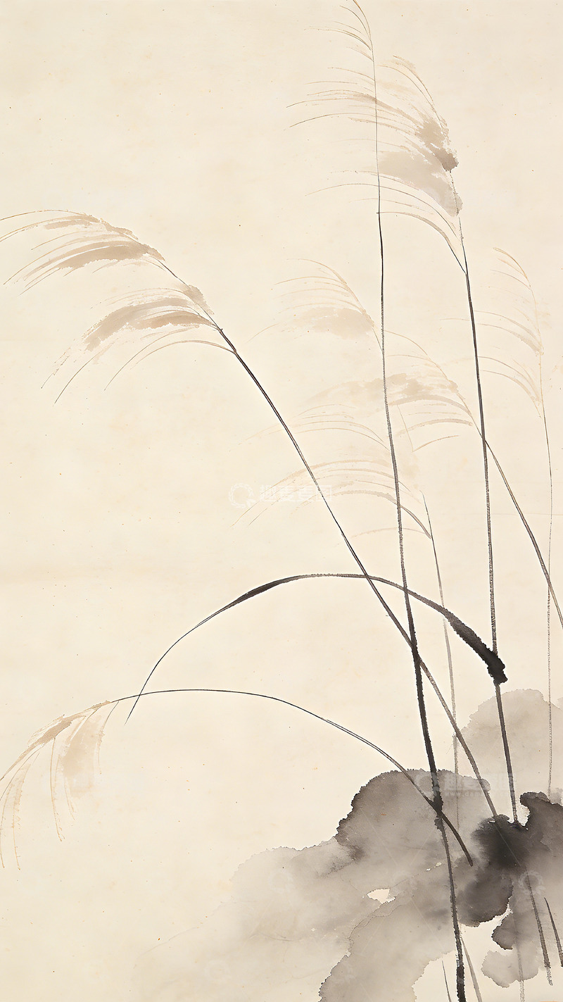 高清大图下载【趣麦麦图】水墨芦苇中国画
