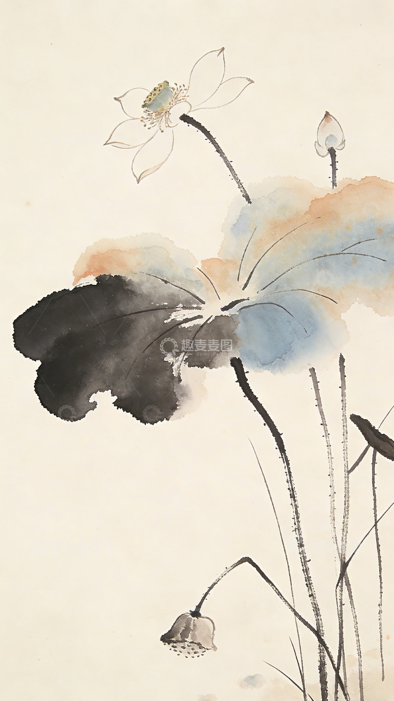 高清大图下载【趣麦麦图】水墨荷花国画装饰画素材