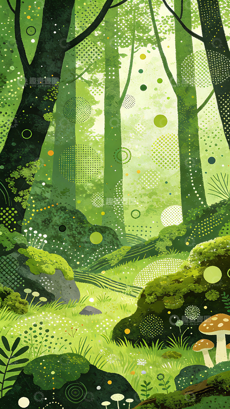 高清大图下载【趣麦麦图】梦幻森林插画设计素材