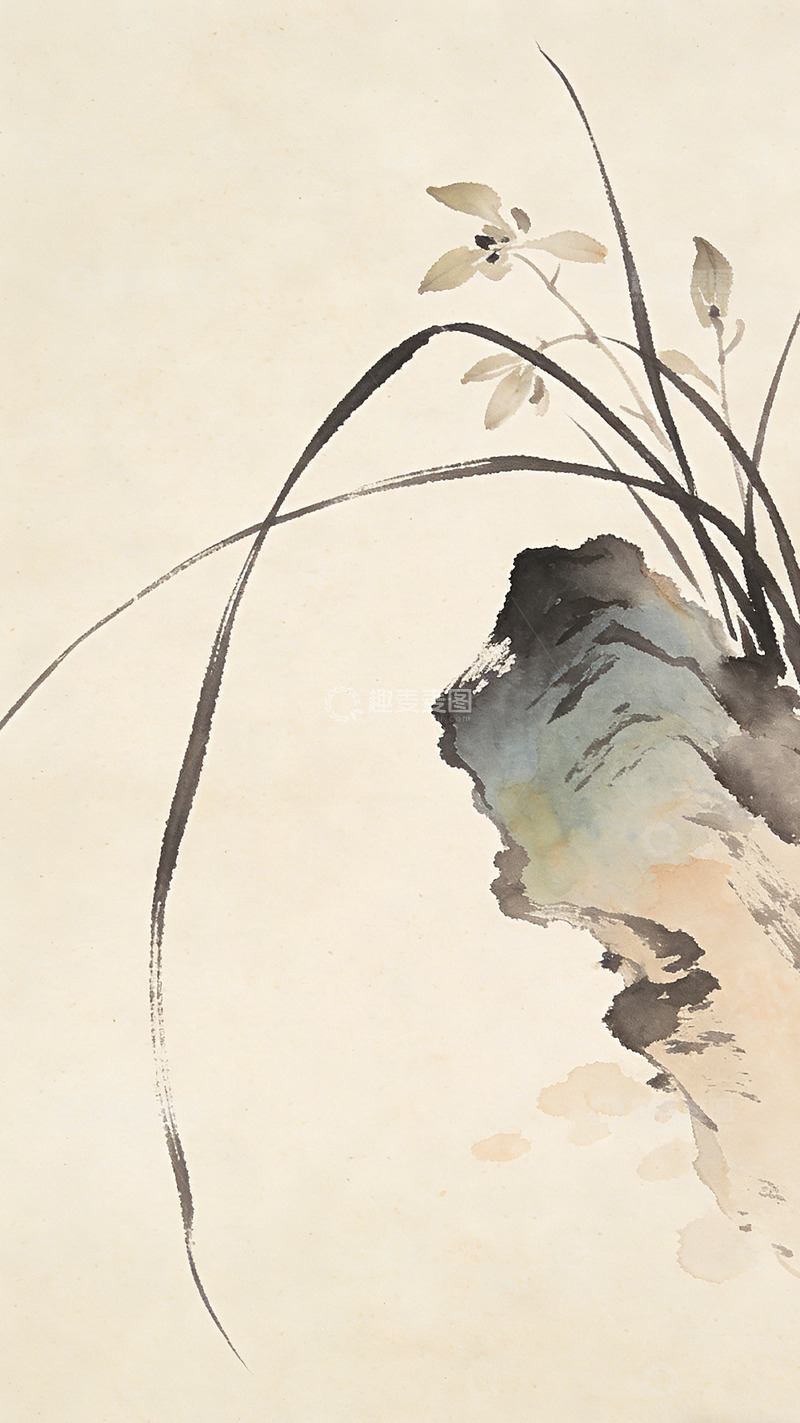 高清大图下载【趣麦麦图】水墨兰花山石国画