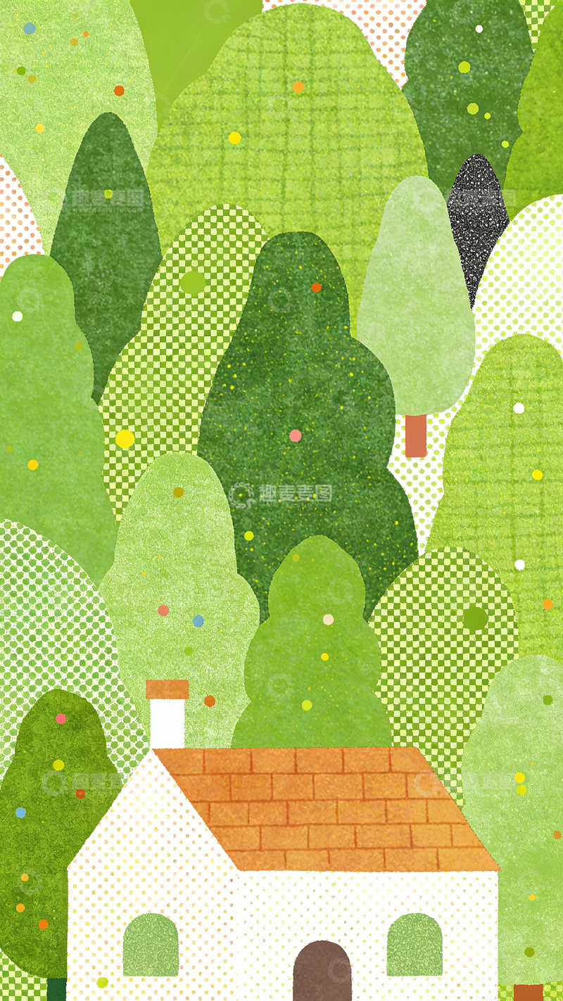 高清大图下载【趣麦麦图】森林小屋插画设计