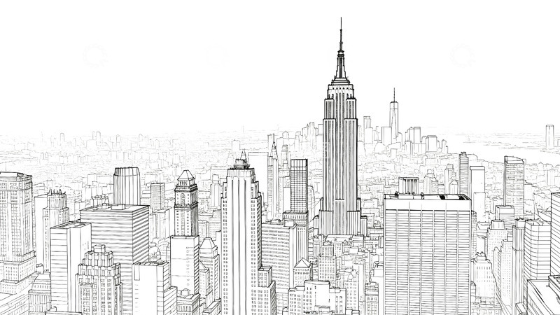 高清大图下载【趣麦麦图】线条画世界名建筑-帝国大厦