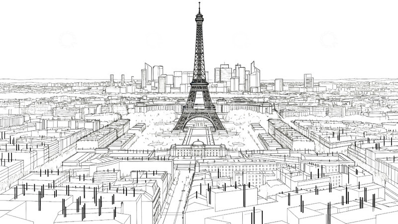 高清大图下载【趣麦麦图】线条画世界名建筑-埃菲尔铁塔