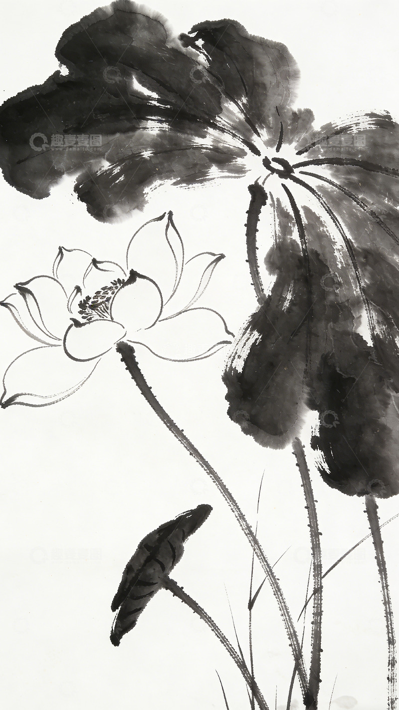高清大图下载【趣麦麦图】水墨荷花中国画写意绘画作品
