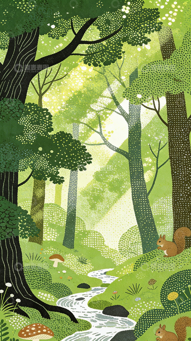 高清大图下载【趣麦麦图】森林风景插画设计素材