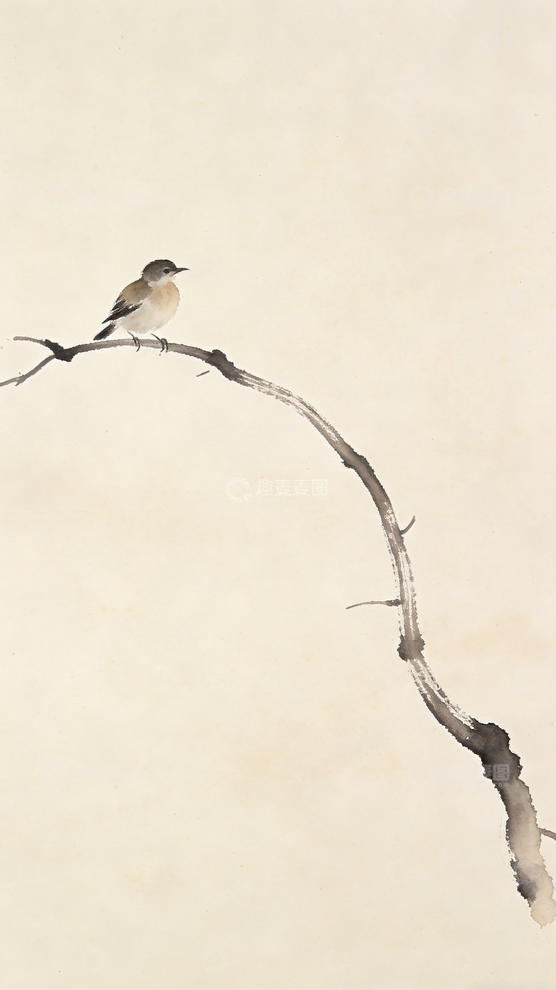 高清大图下载【趣麦麦图】水墨画鸟枝头国画