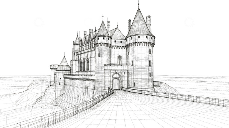 高清大图下载【趣麦麦图】线条画世界名建筑-卡尔卡森城堡