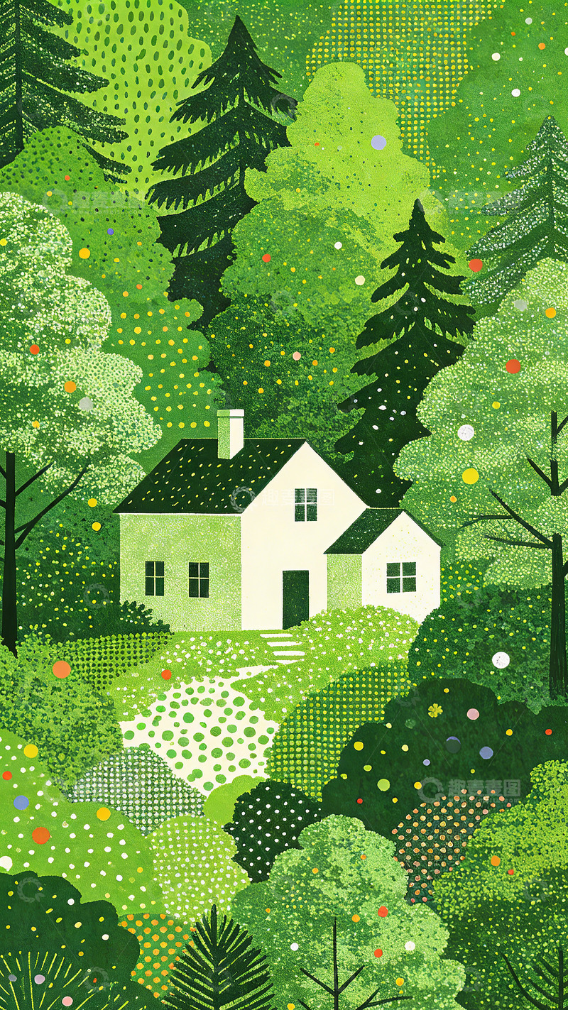 高清大图下载【趣麦麦图】森林小屋插画设计素材